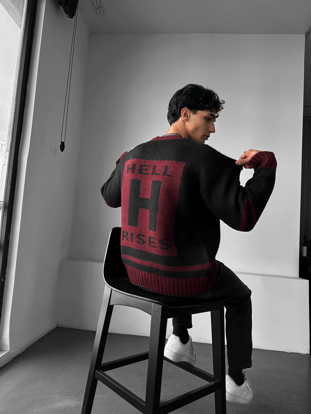 Oversize Knit Letter Sweater - Bordeaux
