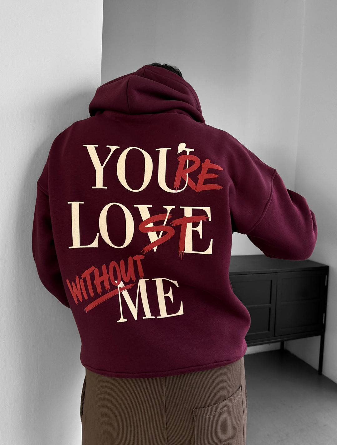 Oversize Motto Hoodie - Bordeaux