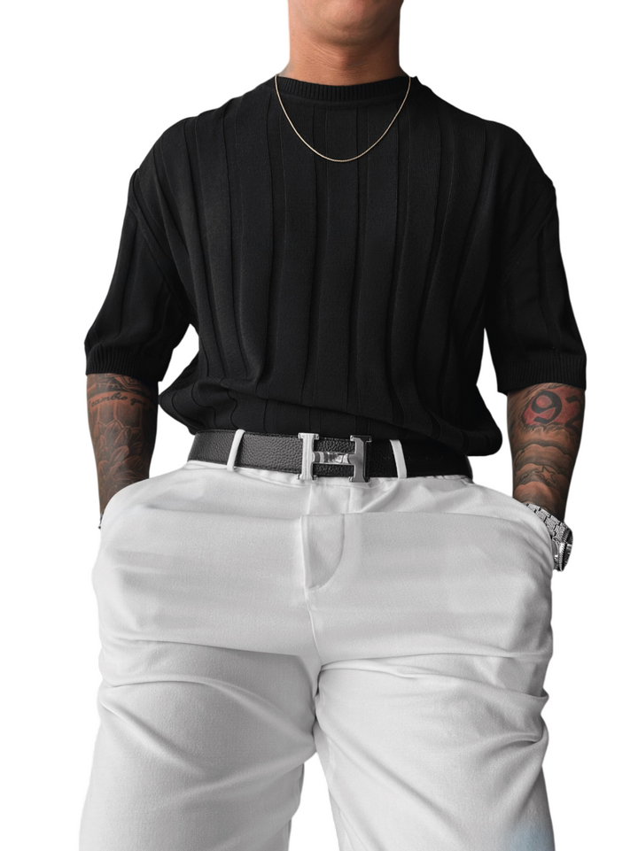 Regular Fit Knit Lines T-shirt - Black