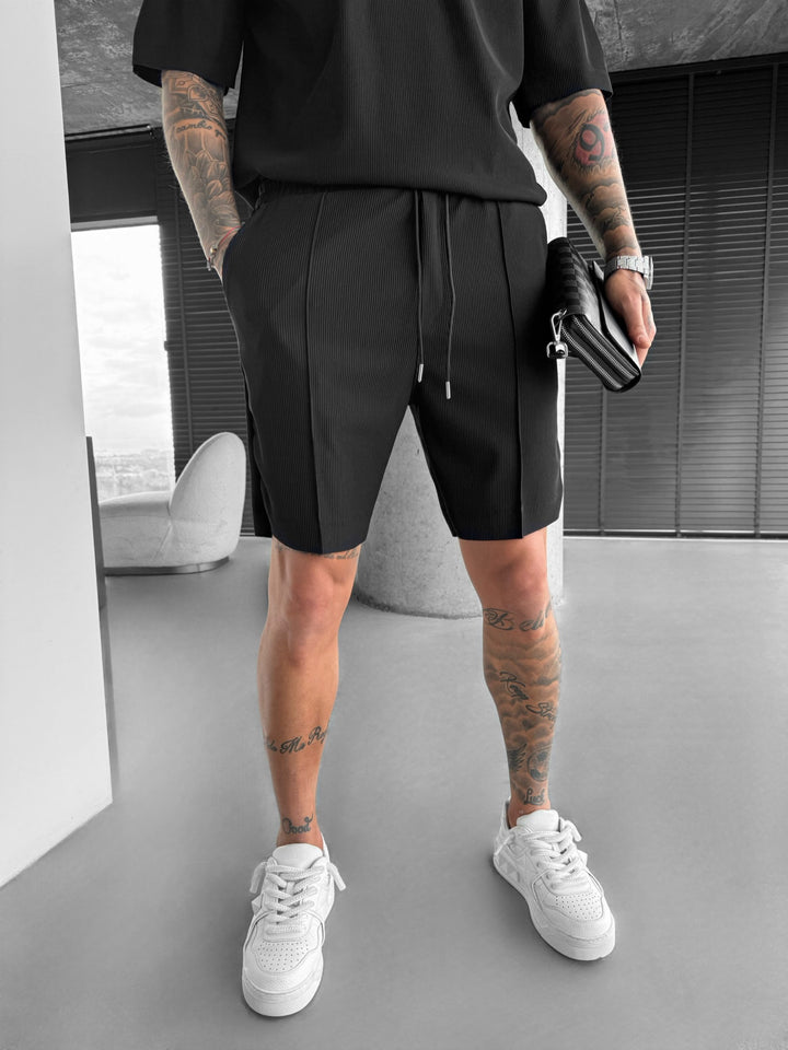 Loose Fit Seam Knit Shorts - Black