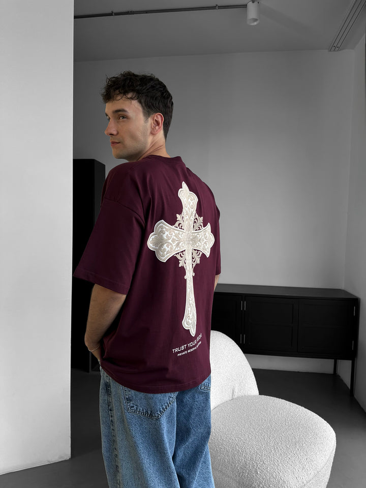 Oversize Cross T-shirt - Bordeaux