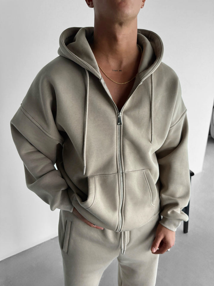 Oversize Basic Zipper Hoodie - Light Grey