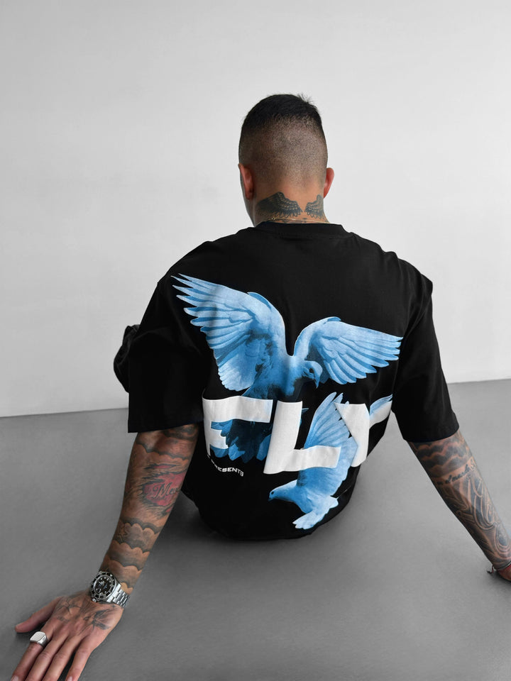 Oversize 'Fly' T-shirt - Black and Blue