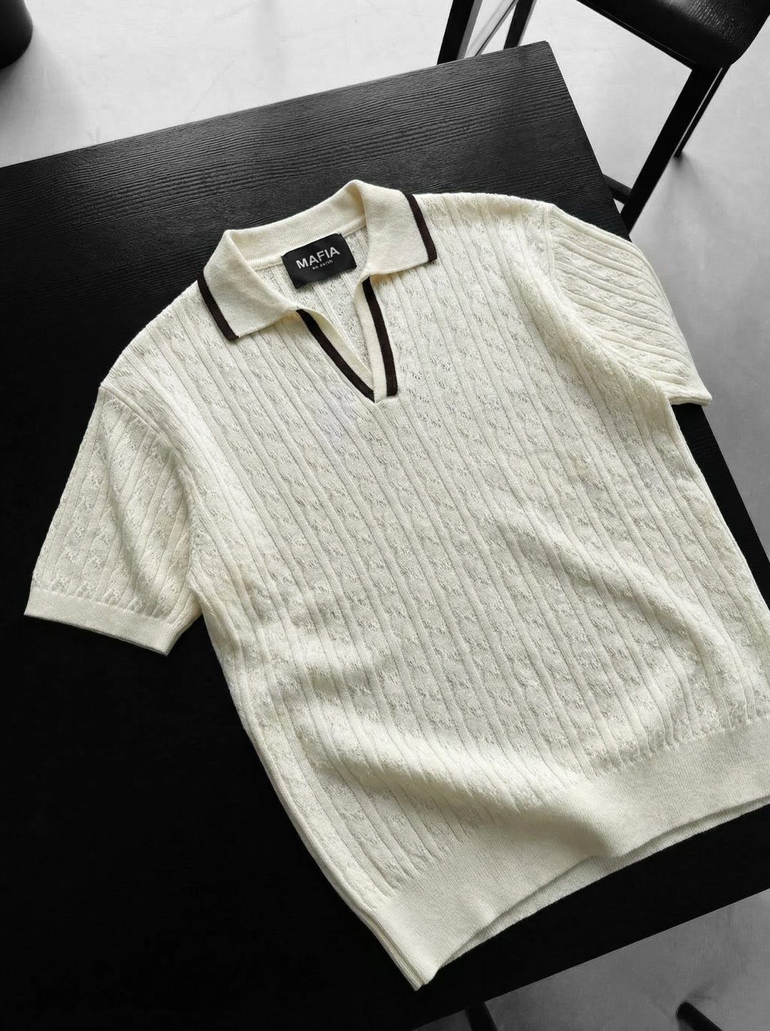 Oversize Structured Polo T-Shirt - Ecru and Brown