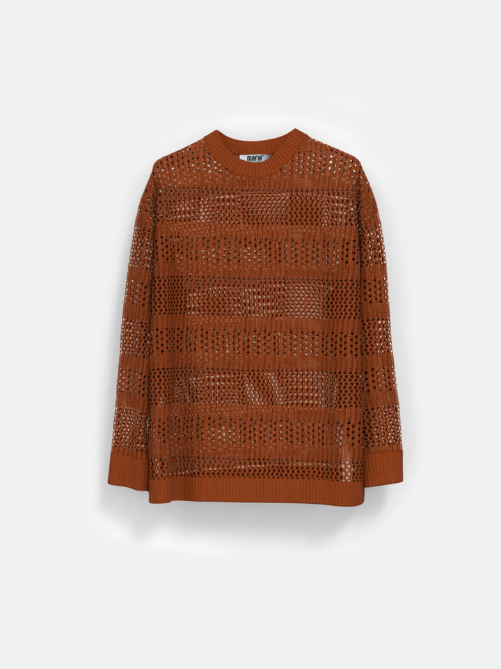 Oversize Holey Knit Sweater - Coffee