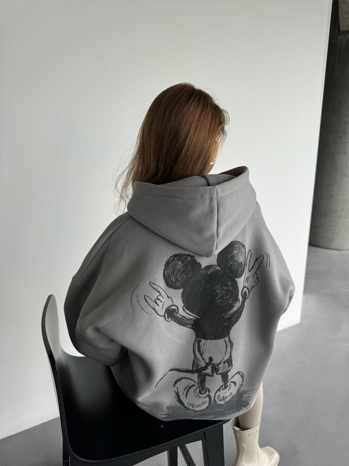 Oversize Women Mouse Hoodie - Grey