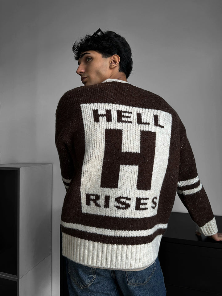 Oversize Knit Letter Sweater - Brown