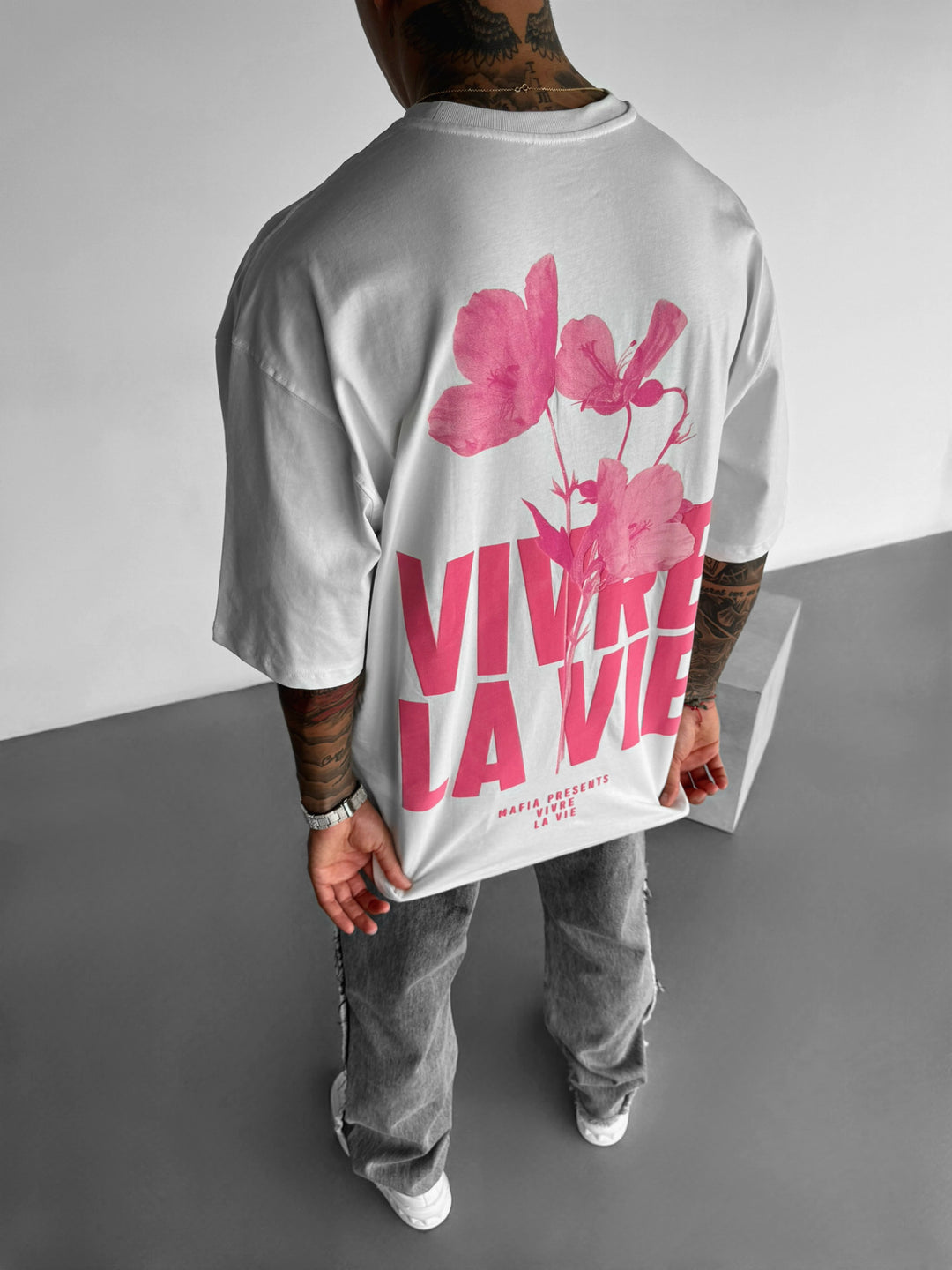 Oversize Vivre la Vie T-shirt - Ecru and Pouder