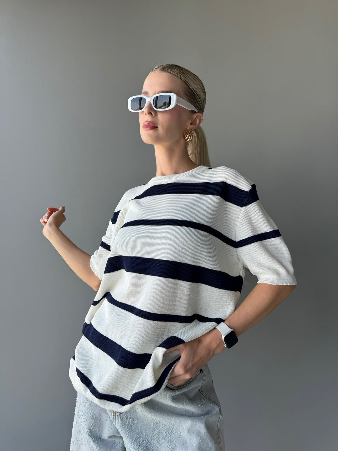 Knit Striped T-shirt - Indigo