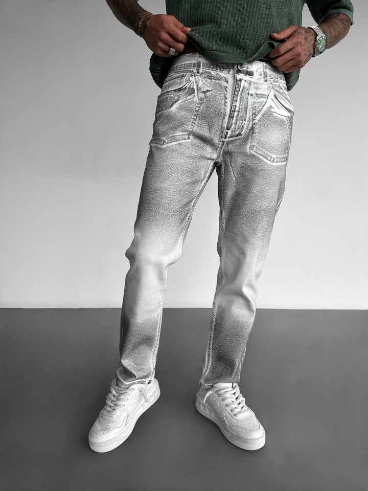 Slim Fit Washed Jeans - Light Grey