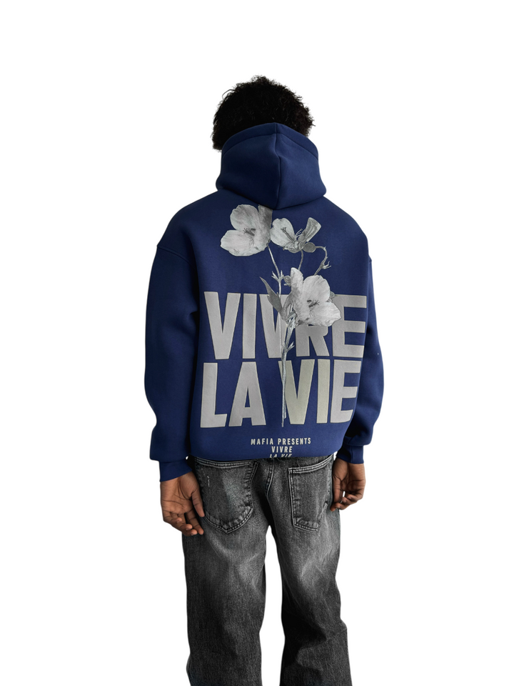 Oversize Vivre La Vie Hoodie - Bright Blue