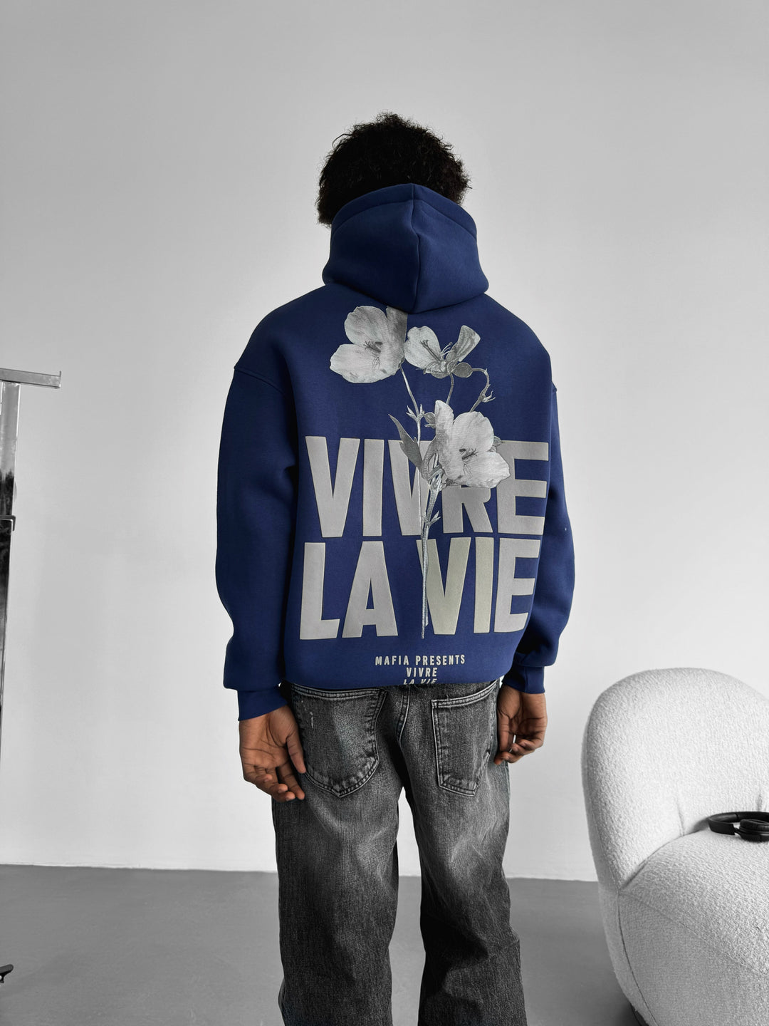 Oversize Vivre La Vie Hoodie - Bright Blue