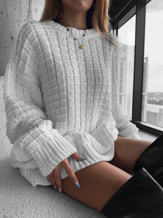 Oversize Grid Knit Sweater - Ecru