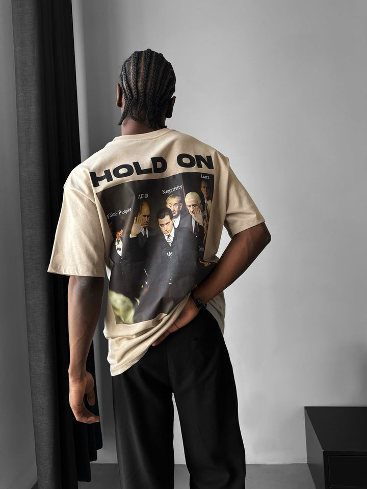 Oversize "Hold On" T-Shirt - Beige