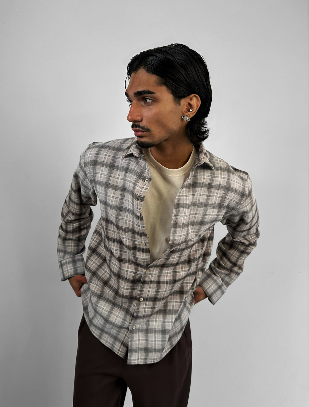 Regular Fit Textured Plaid Shirt - Brown