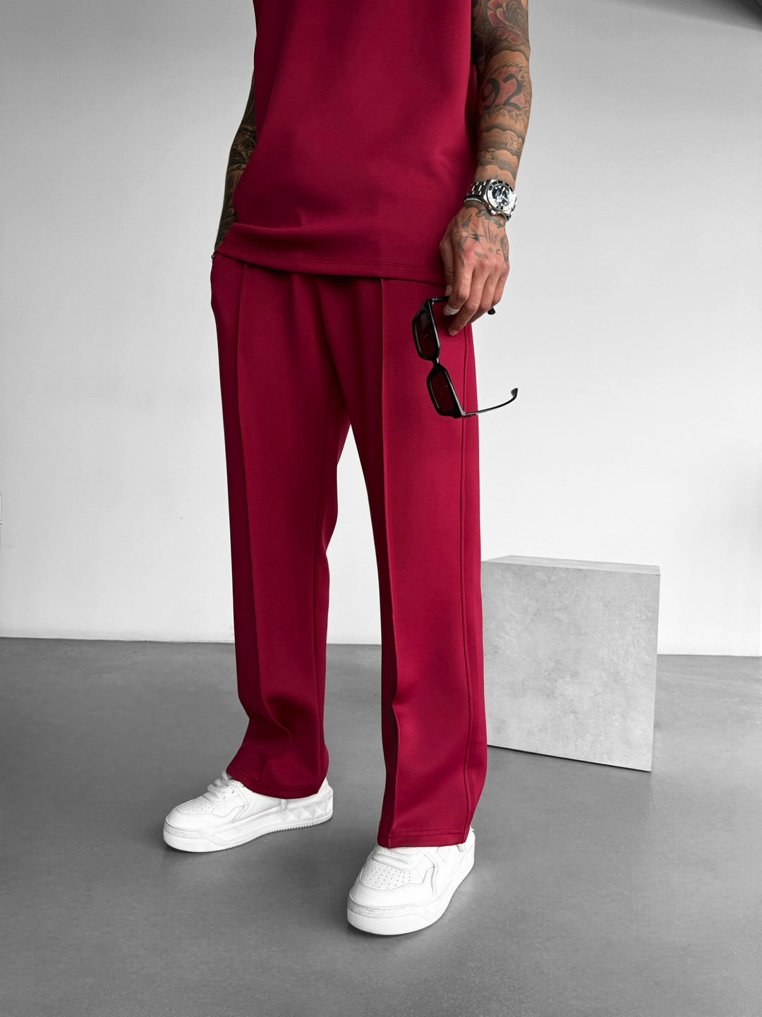 Loose Fit Diver Fabric Trousers - Bordeaux