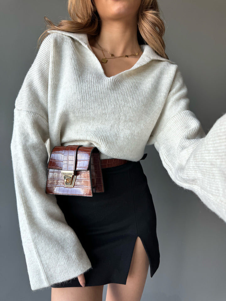 Collar Knit Sweater - Beige