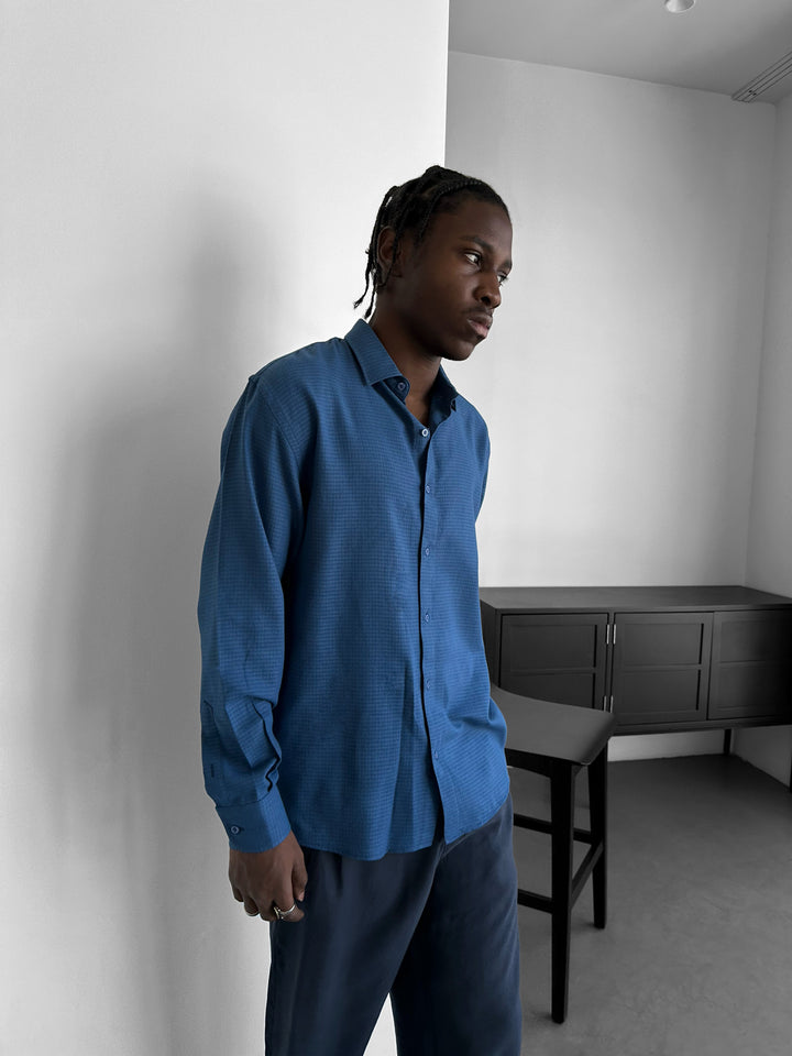 Regular Fit Textured Shirt - Navy Blue