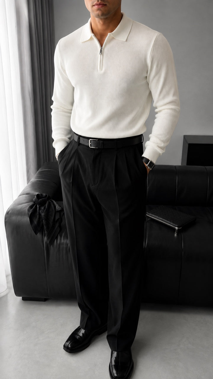Loose Fit Polo Knit Sweater - Ecru