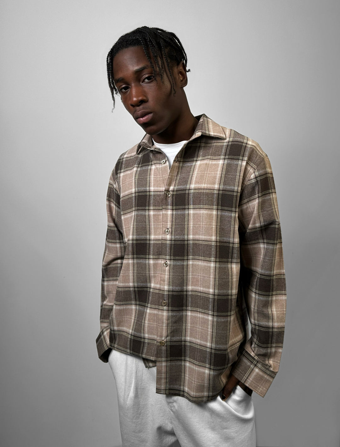 Regular Fit Wide Check Shirt - Camel
