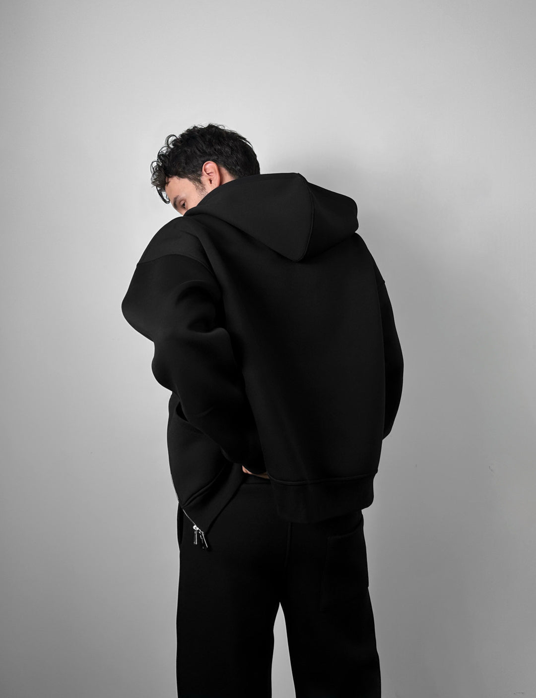 Loose Fit Double-Zip Hoodie - Black