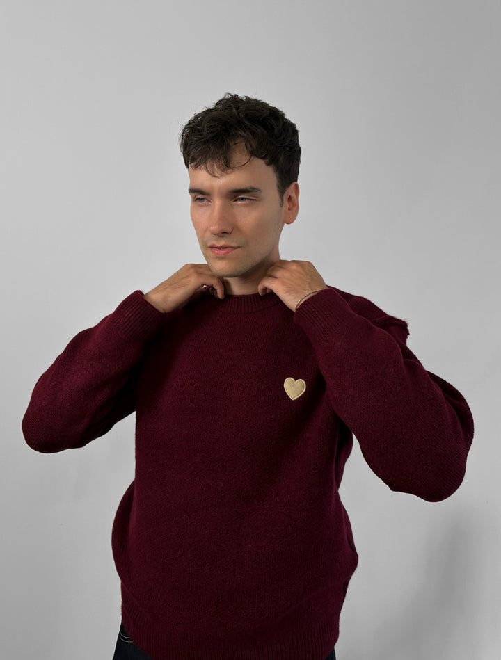 Loose Fit Heart Detail Sweater - Plum