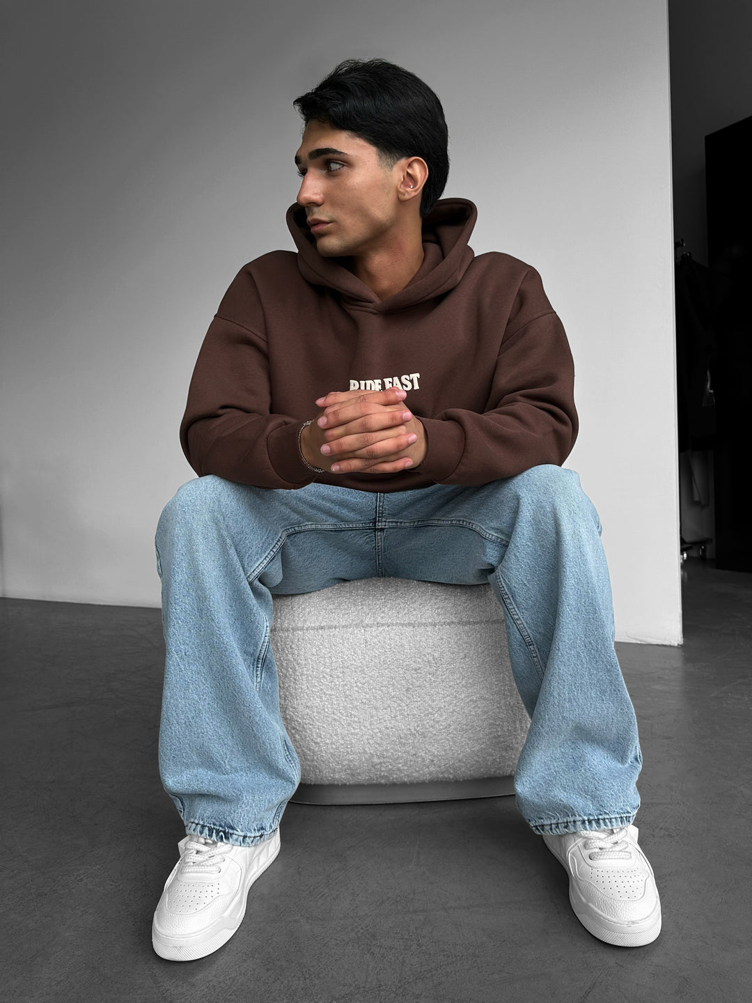 Oversize Ride Fast Hoodie - Brown