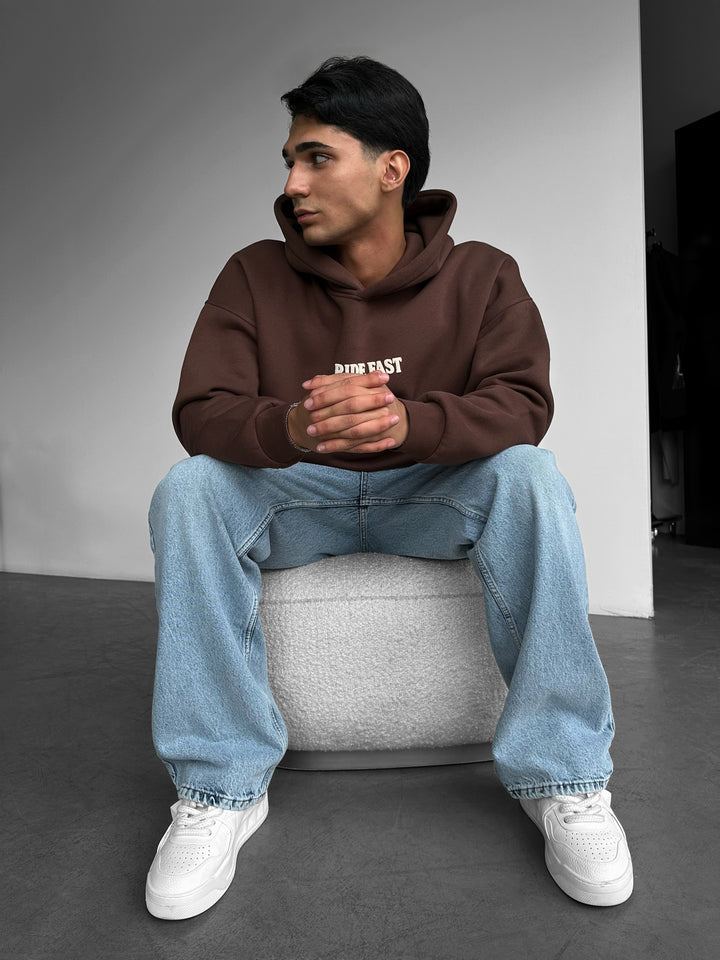 Oversize Ride Fast Hoodie - Brown