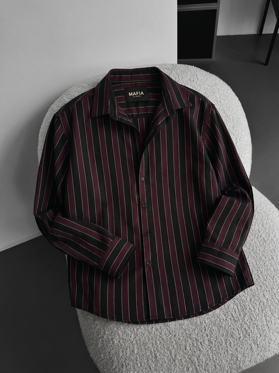 Thick Striped Winter Shirt - Bordeaux
