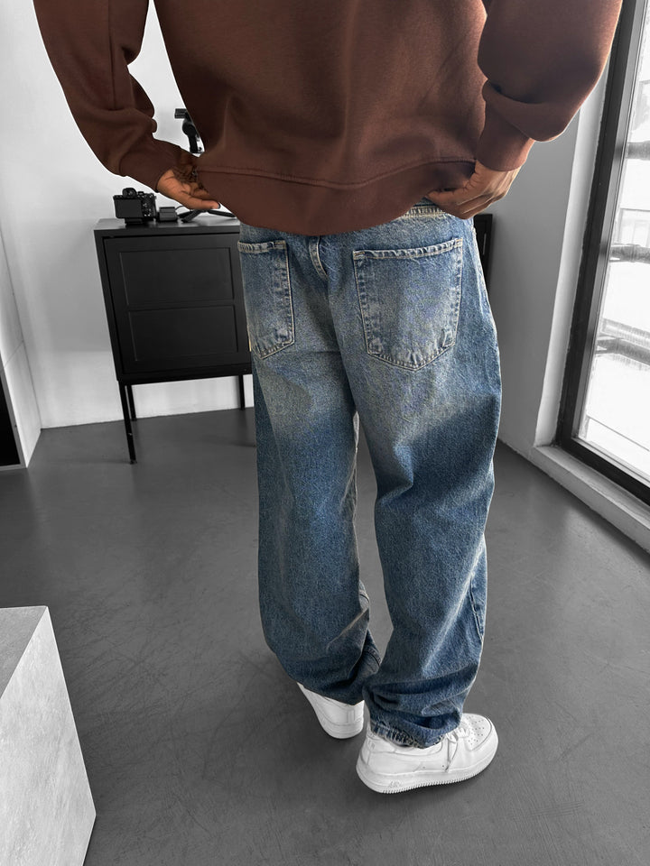 Baggy Stitched Jeans - Dark Blue