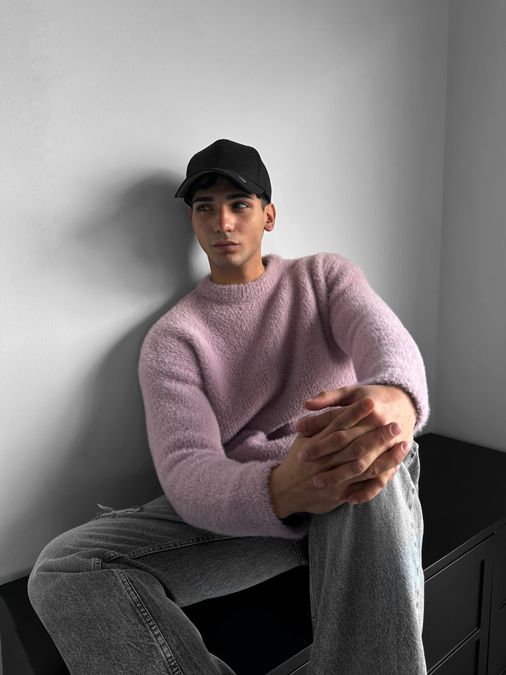 Oversize Hairy Rope Sweater - Lilac Whisper