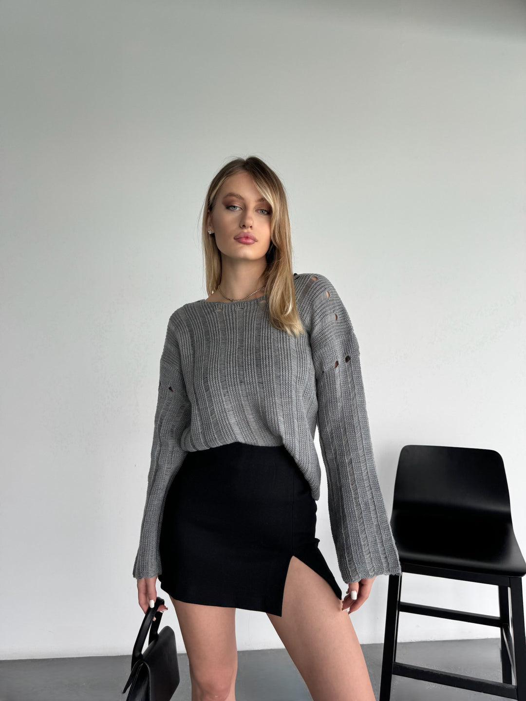 Loose Fit Knit Pullover - Grey