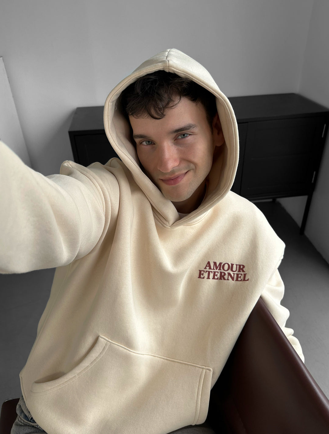Oversize Amour Éternel Hoodie - Beige
