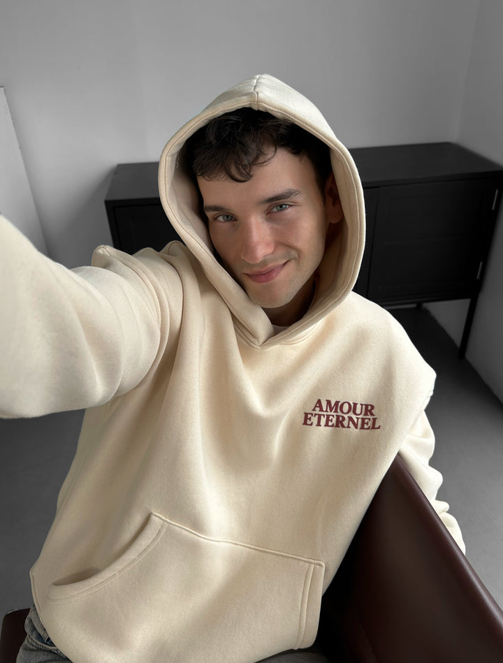 Oversize Amour Éternel Hoodie - Beige