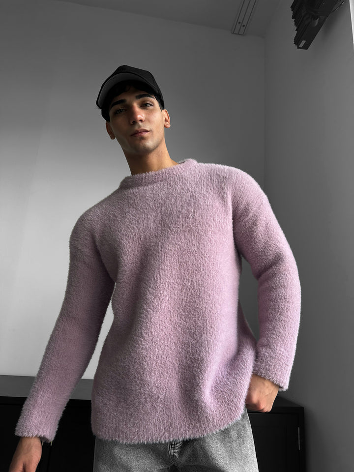 Oversize Hairy Rope Sweater - Lilac Whisper