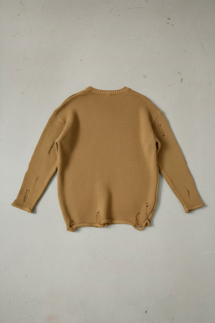 Oversize Torn Sweater - Camel
