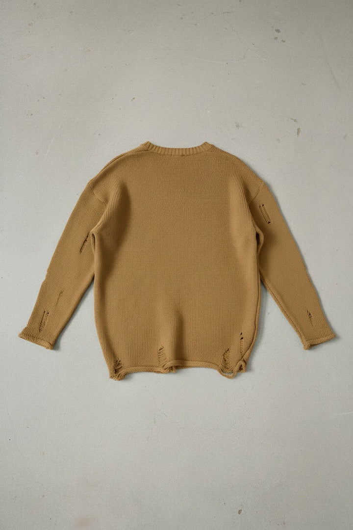 Oversize Torn Sweater - Camel