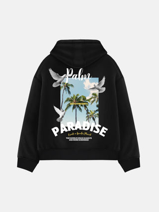 Oversize Palm Paradise Hoodie - Black