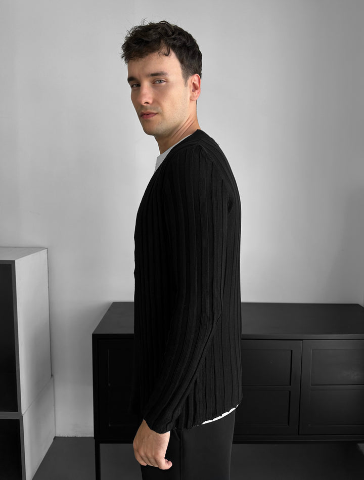 Slim Fit Knit Cardigan - Black