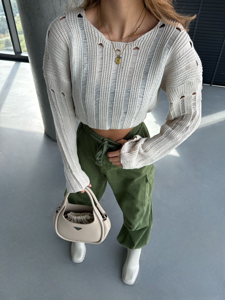 Loose Fit Knit Pullover - Beige