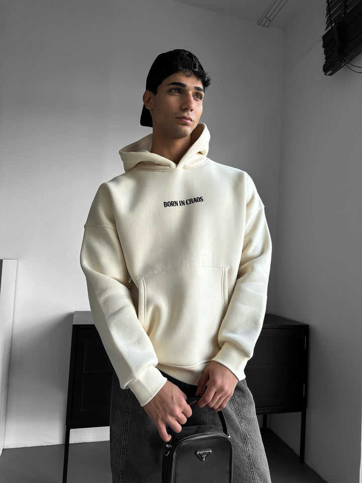Oversize Skeleton Born in Chaos Hoodie - Antique White