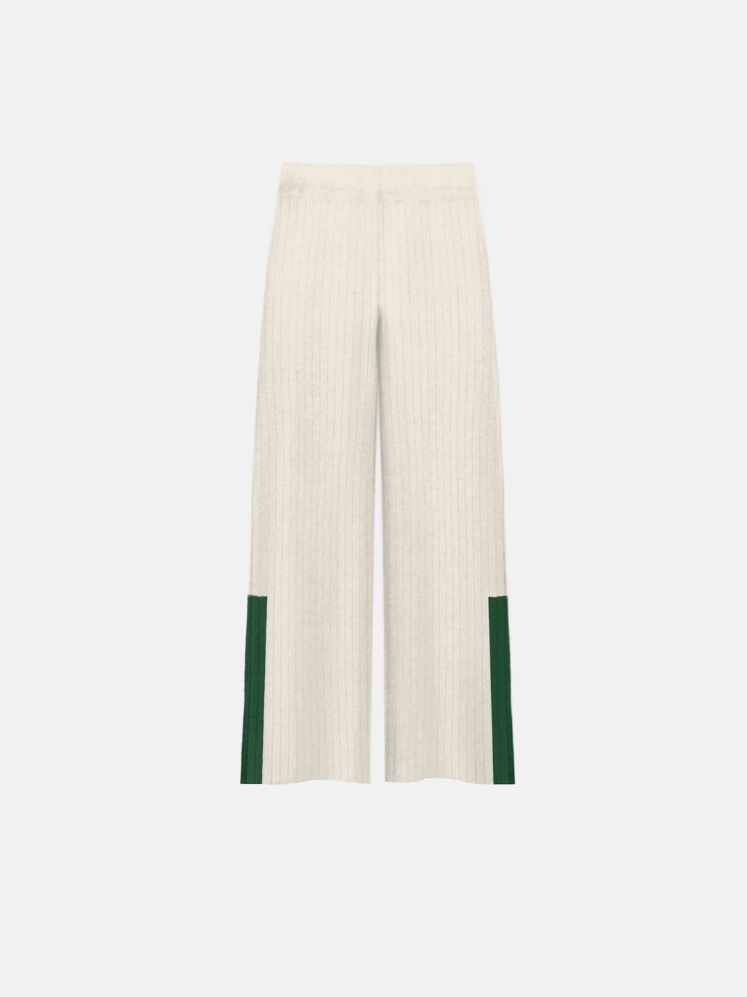 Wide Leg Details Knit Trousers - Creme and Green