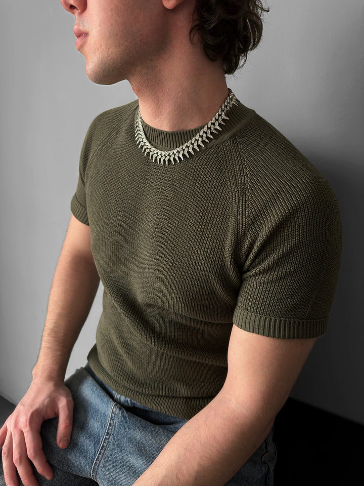 Slim Fit Knit T-shirt - Khaki
