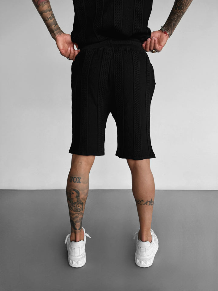 Loose Fit Structure Knit Shorts - Black