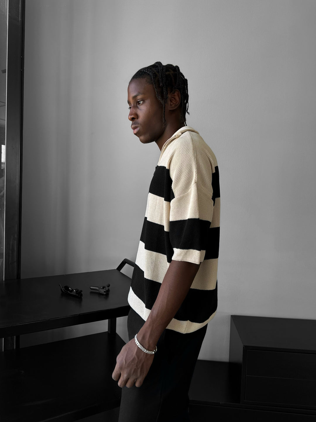 Regular Striped Knit T-shirt - Cream