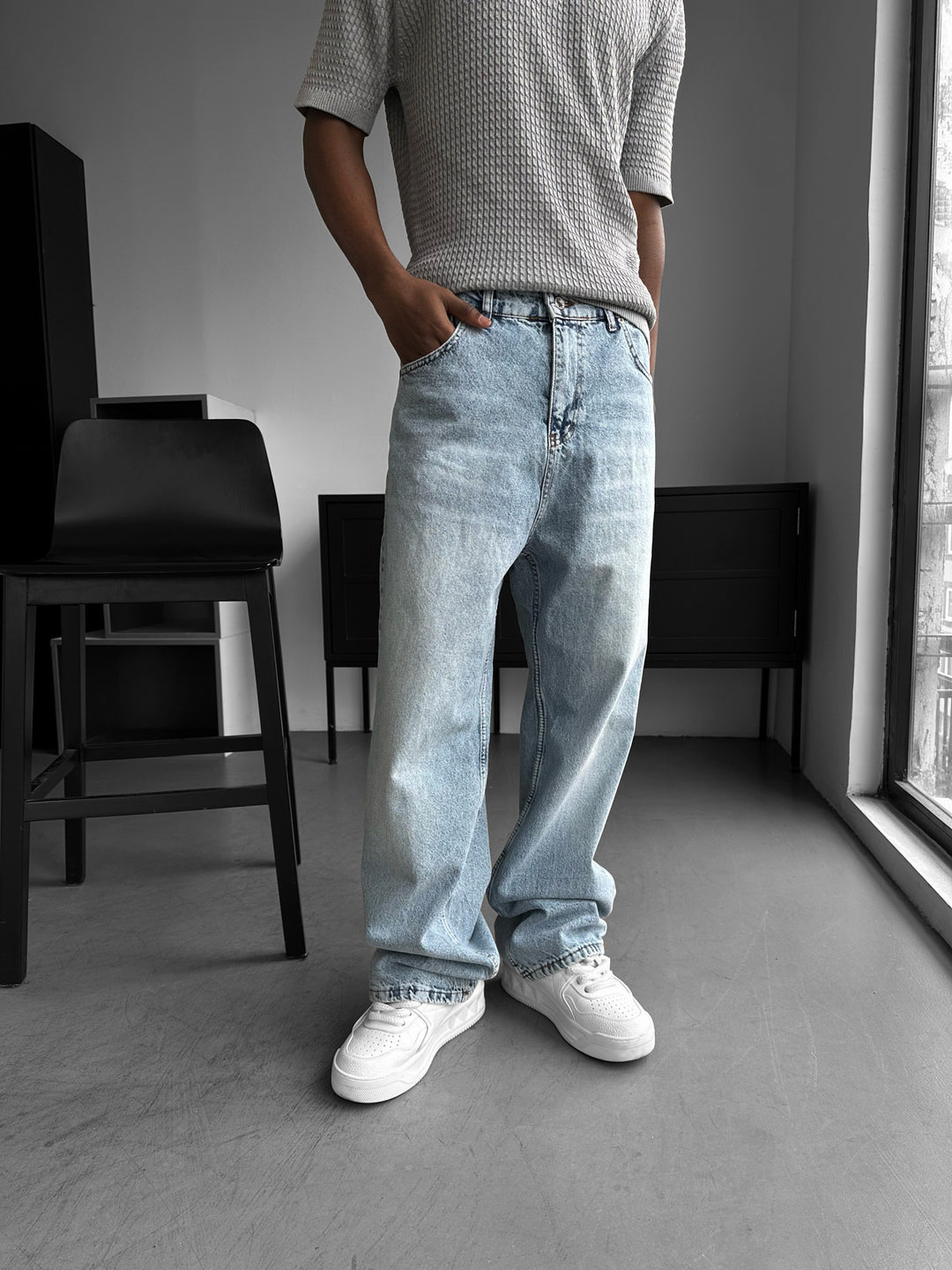 Relax Baggy Washed Jeans - Light Blue