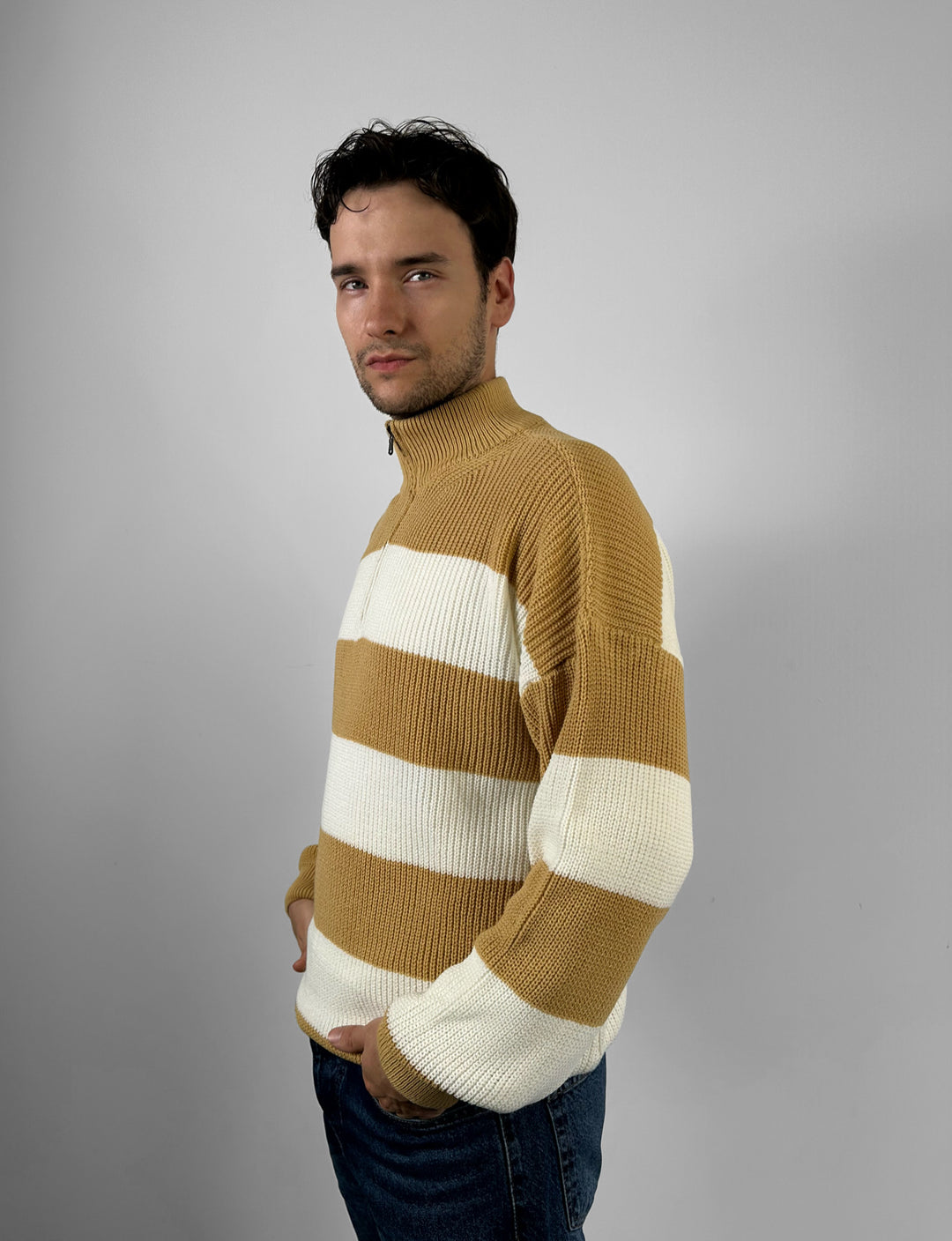 Oversize Zipper Long Pullover - Beige