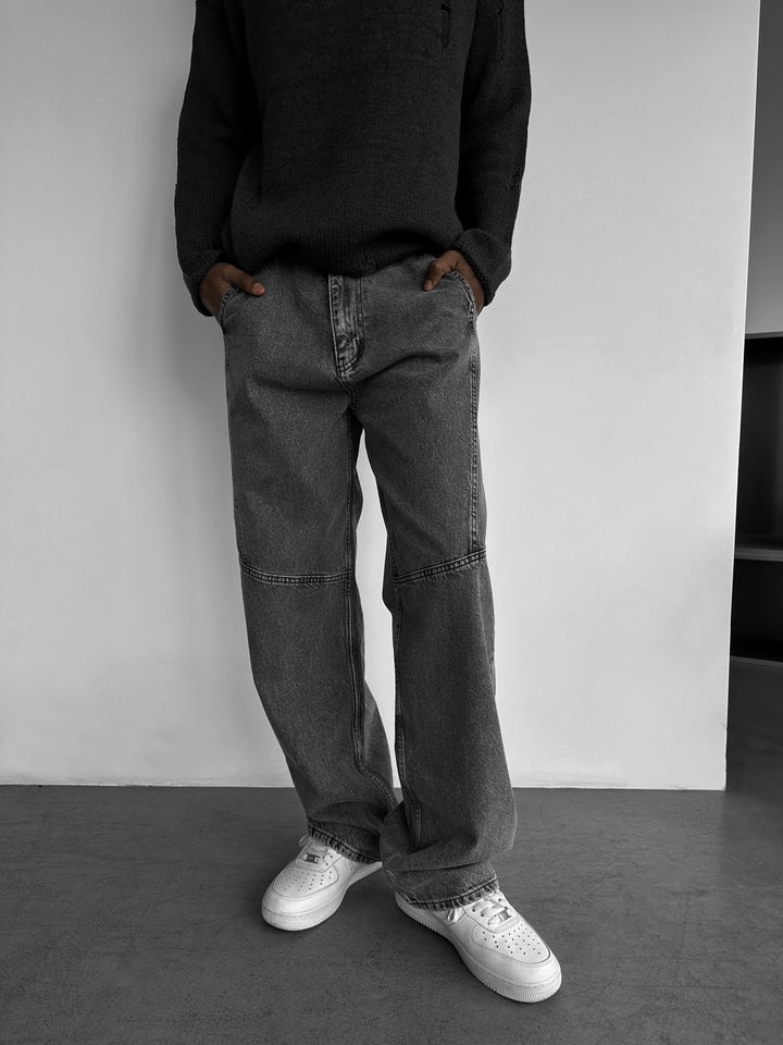 Relaxed Baggy Panel Jeans - Anthracite