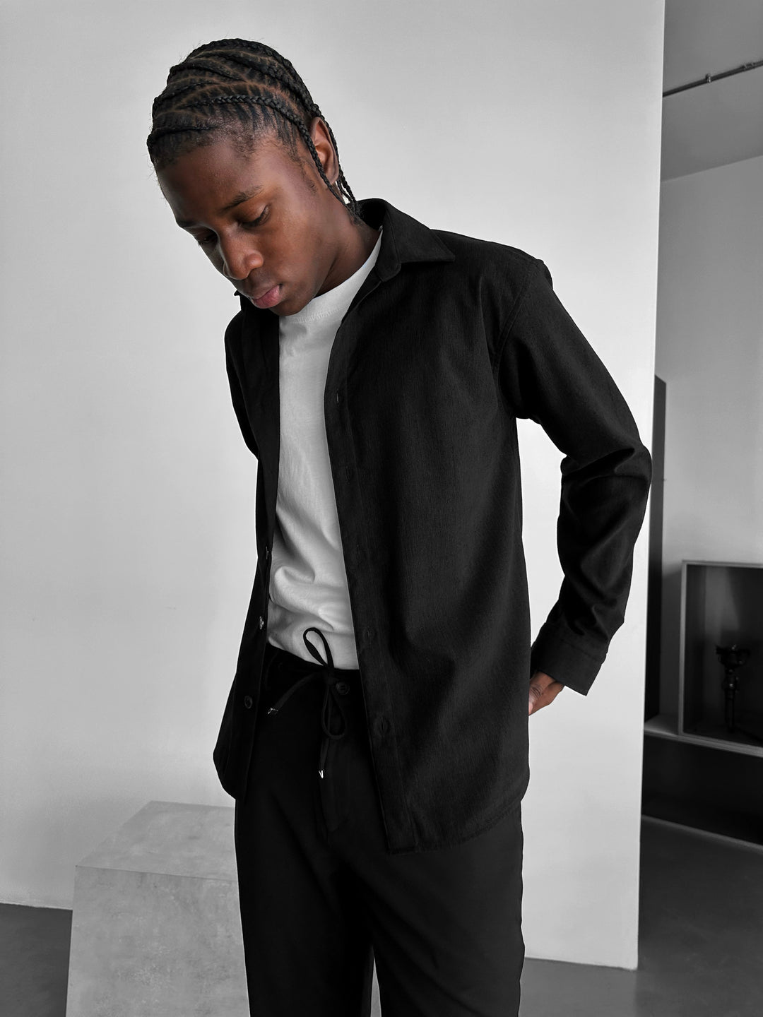 Oversize Velvet Shirt - Black