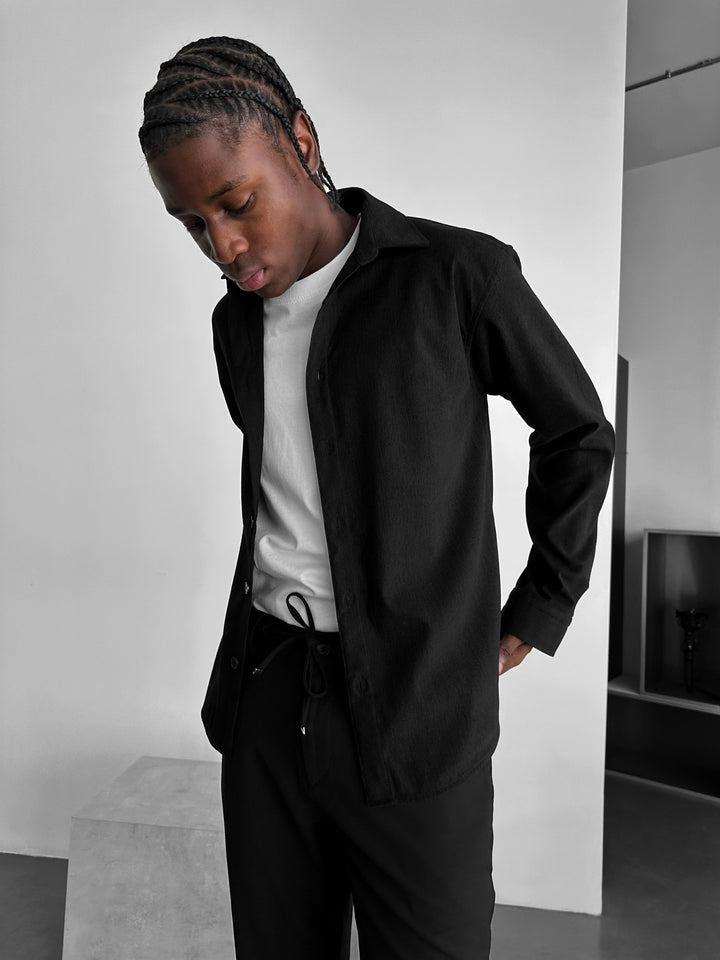 Oversize Velvet Shirt - Black